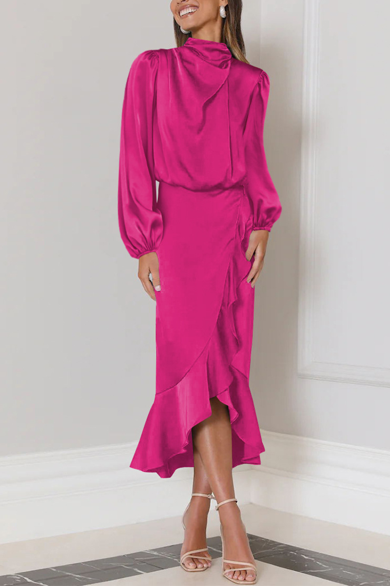 Elegant Solid Flounce Fold Turtleneck Evening Dress Dresses - View 10 | VelvetHem