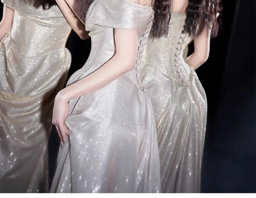Shiny Off The Shoulder Mermaid Prom Dress Long Evening Dress Y8185 - View 4 | VelvetHem