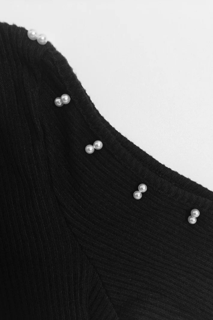 Long Sleeve Beaded Knit Work Dress - View 5 | VelvetHem