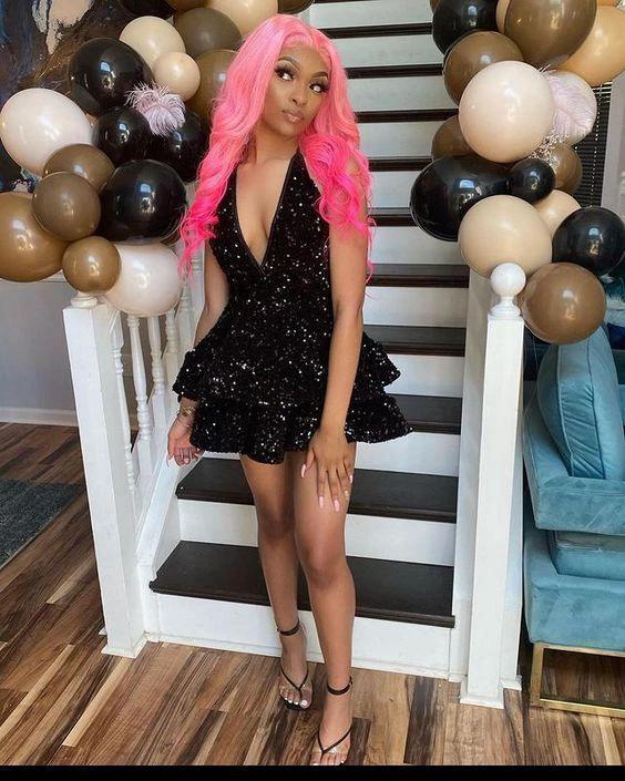 Sexy Black Sparkling Short Cocktail Dresses Back Open Tiered Sequin Graduation Gown Parties Night,Black Homecoming Dress (ZD12410)