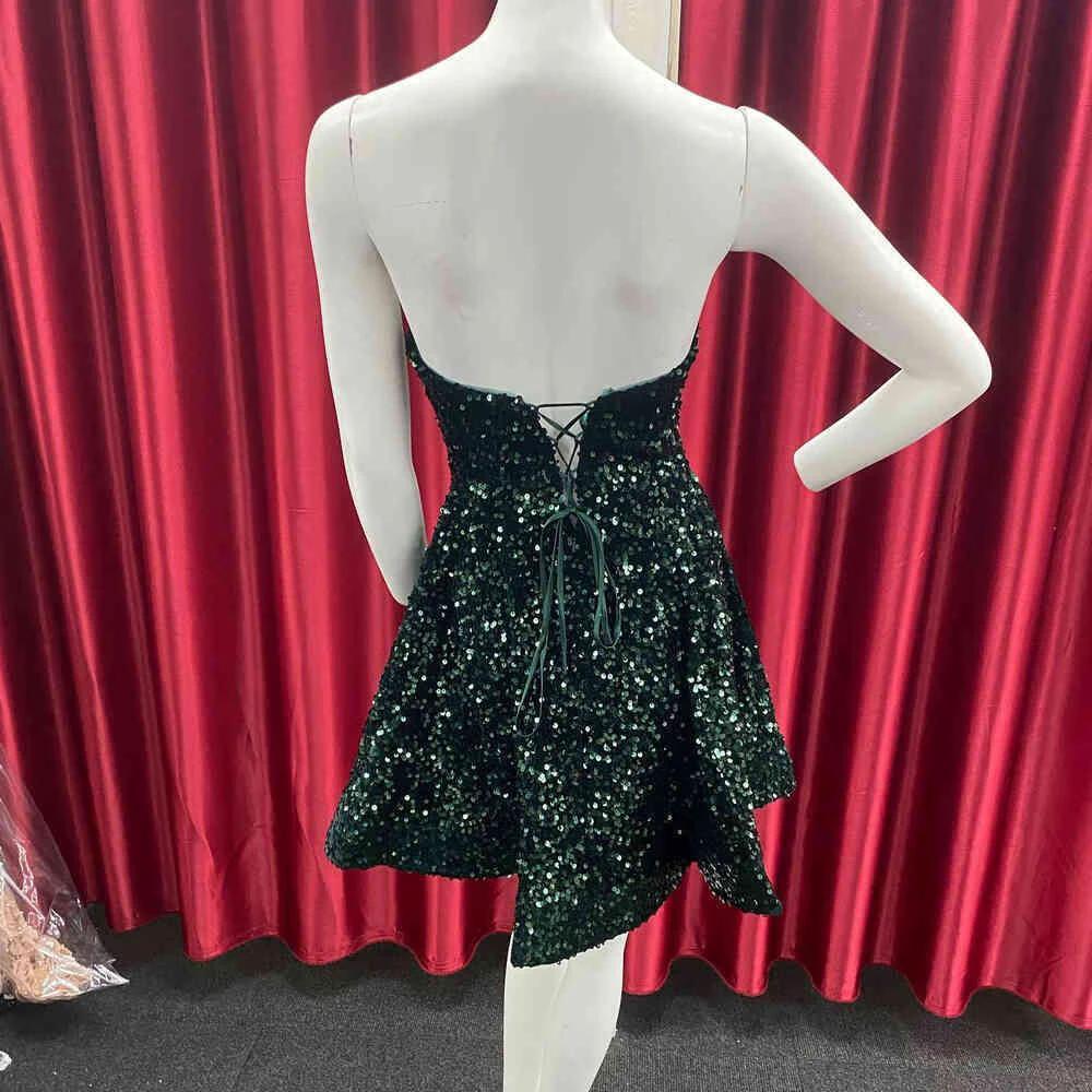 Sweetheart Dark Green Sequins A-Line Homecoming Dress (ZD12396)