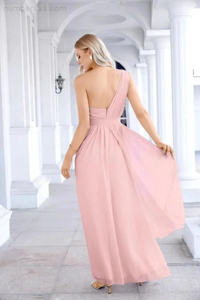 Ladies Chiffon One Shoulder Bridesmaid Evening Dress Wedding Party Evening Dress 28133 (ZD17003)