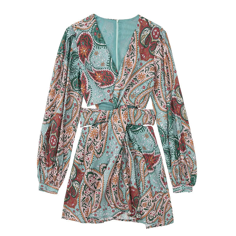 Sol Minimalist Printed V Neck Mini Dress Statement Occasion Edit