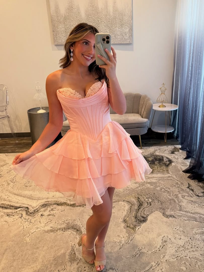 Gorgeous A-Line Sweetheart Yellow Corset Homecoming Dress with Appliques Ruffles