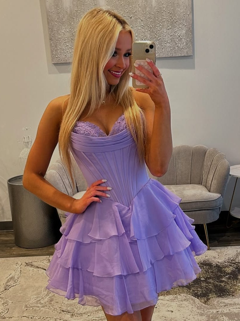 Gorgeous A-Line Sweetheart Yellow Corset Homecoming Dress with Appliques Ruffles - View 9 | FashionDia