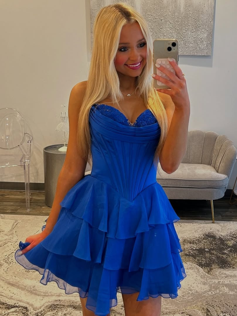 Gorgeous A-Line Sweetheart Yellow Corset Homecoming Dress with Appliques Ruffles