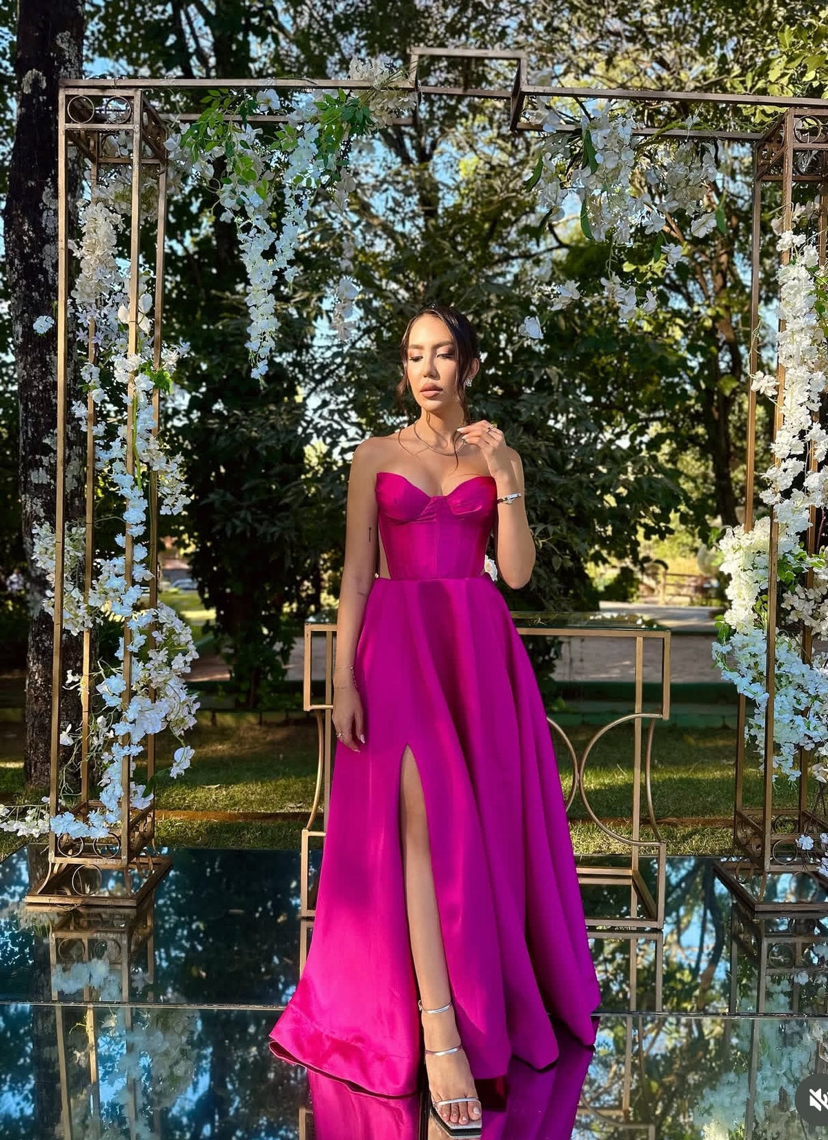 Sweetheart A-Line Pink Prom Dress With Slit Wedding Guest Dress