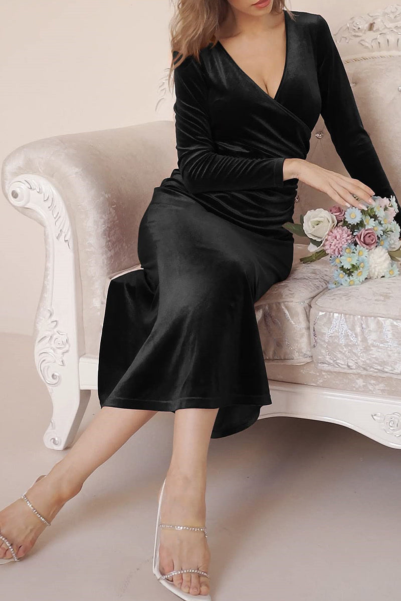 Sweet Elegant Solid V Neck Evening Dress Dresses(4 Colors) - View 6 | VelvetHem