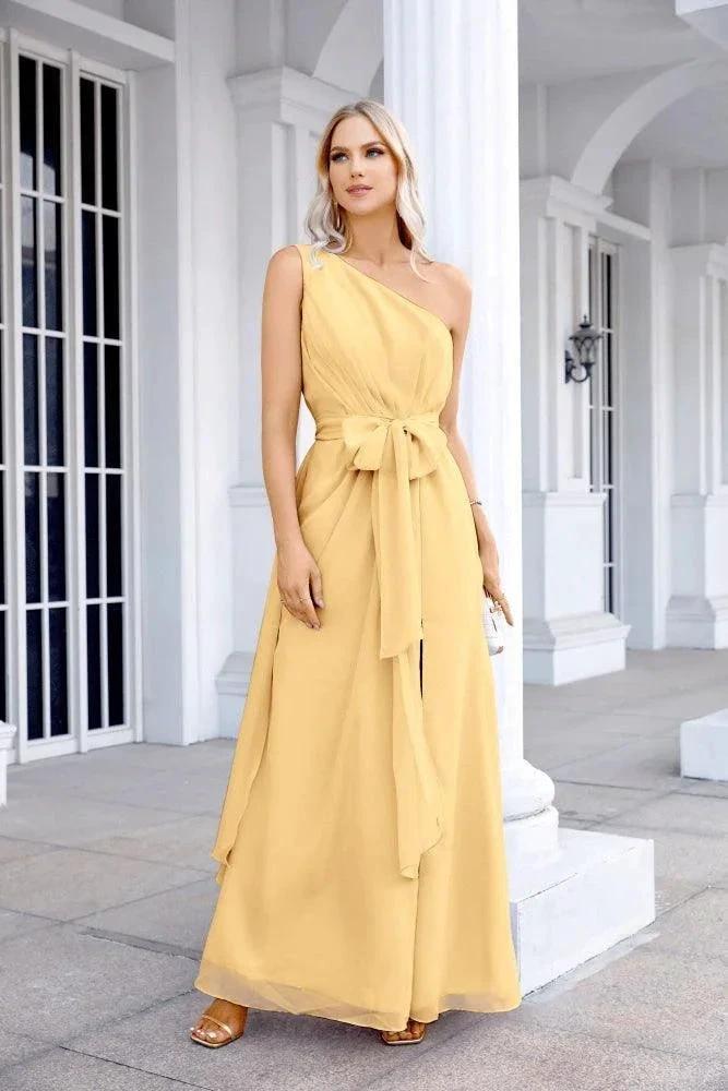 Ladies Chiffon One Shoulder Bridesmaid Evening Dress Wedding Party Evening Dress 28133 by numbersea