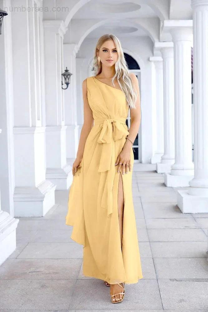 Ladies Chiffon One Shoulder Bridesmaid Evening Dress Wedding Party Evening Dress 28133 (ZD17003)