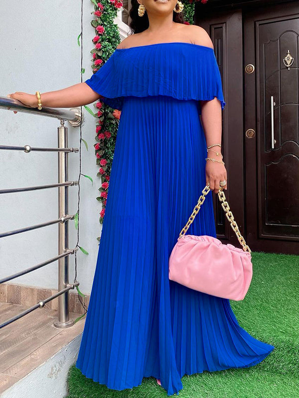 Wrap Pleated Solid Color Off-The-Shoulder Evening Dresses - VelvetHem