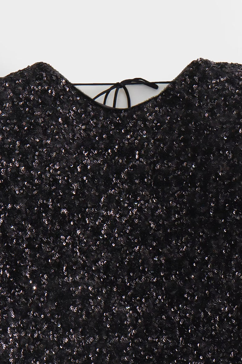 Elegant Solid Sequins Backless O Neck Evening Dresses - View 4 | VelvetHem