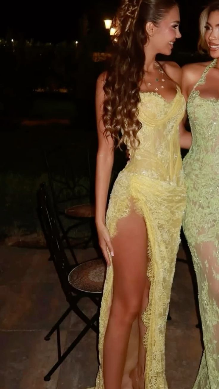 Mermaid Sweetheart Yellow Lace Slit Prom Dresses Long Party Dress