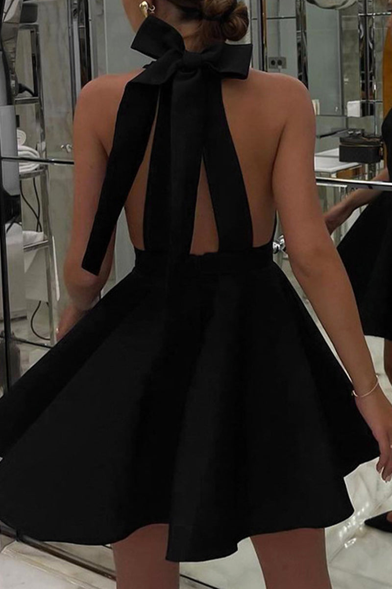 Elegant Solid Backless With Bow Halter Evening Dress Dresses - View 5 | VelvetHem