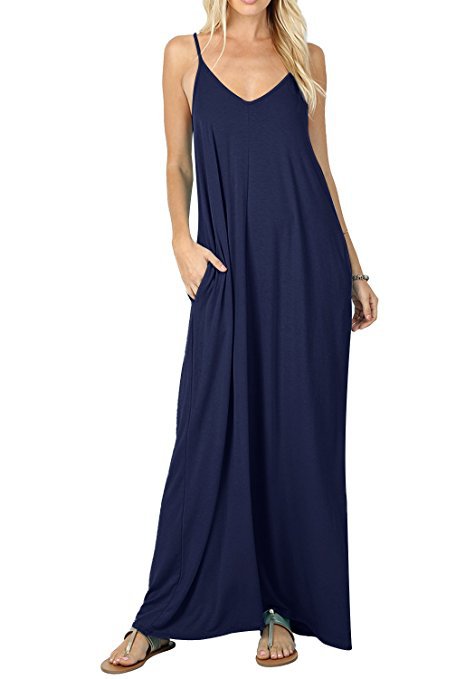 Giselle Tencel Pocketed Olivian Maxi Dress Dark Blue