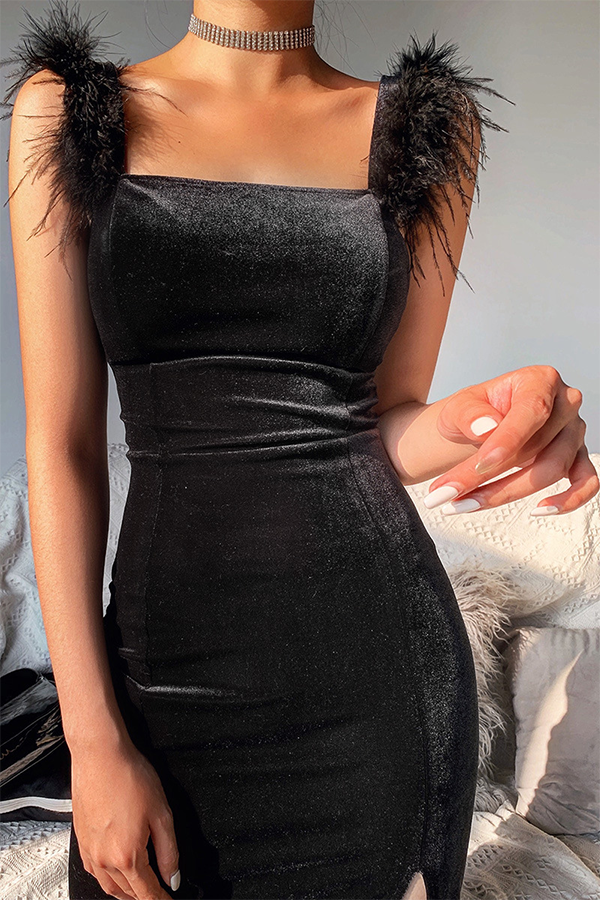 Fashion Elegant Solid Patchwork Slit Evening Dress Dresses - View 3 | VelvetHem