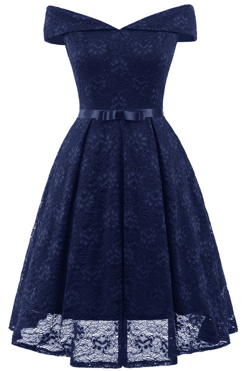 Green Lace Off-the-shoulder Princess Prom Dress - Fashionpara