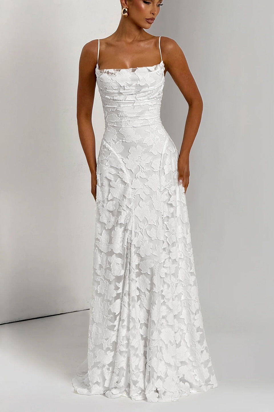 Jacquard Cami Backless Maxi Lace Dress - View 4 | VelvetHem