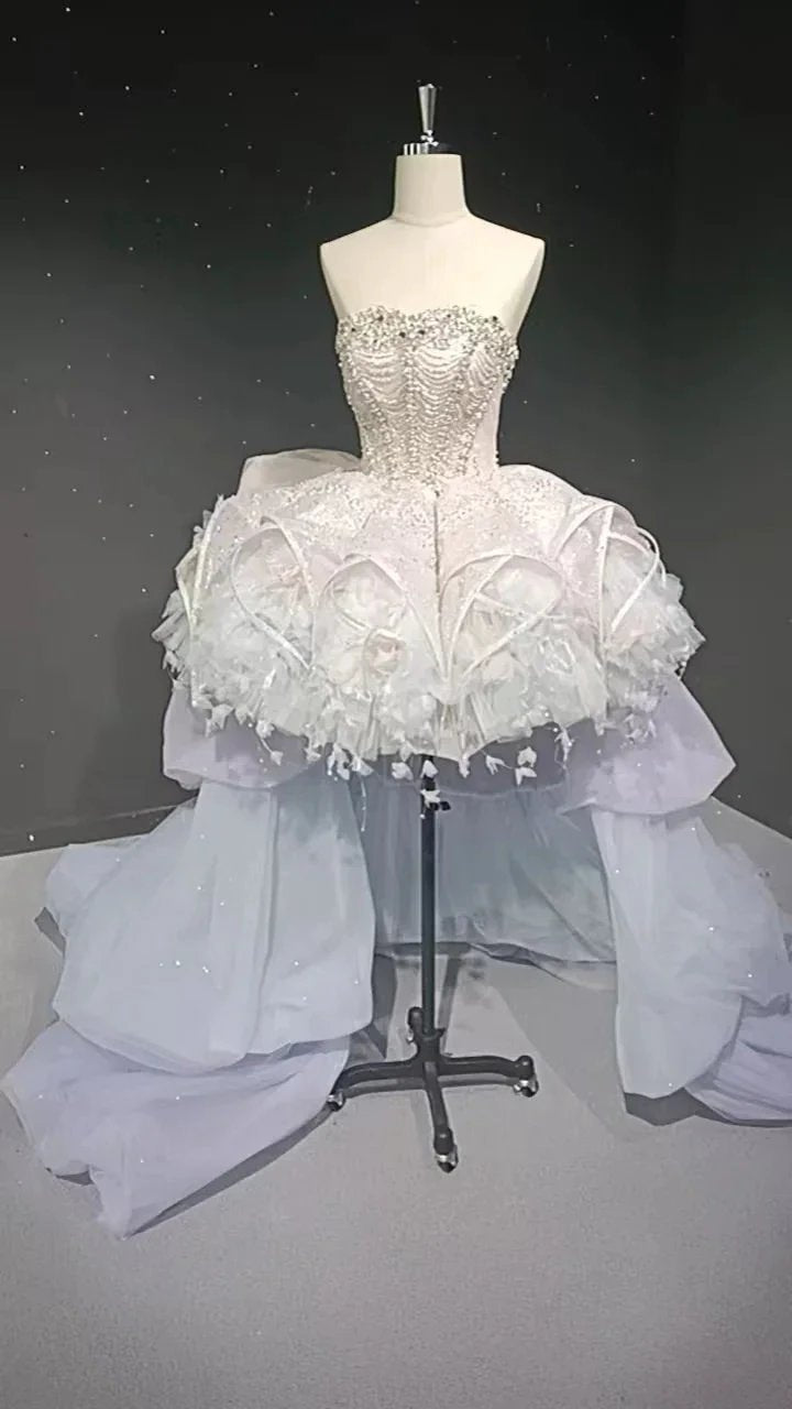 Starry veil feather crystal embellished flower bud dress (ZD16771)