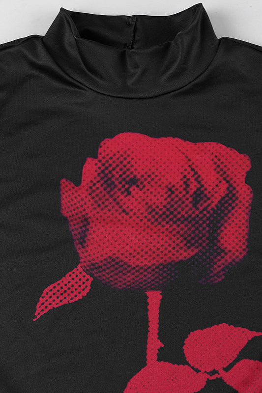 Dark Rose Floral High Neck Sleeveless Side Slit Bodycon Maxi Dress - Fashionpara