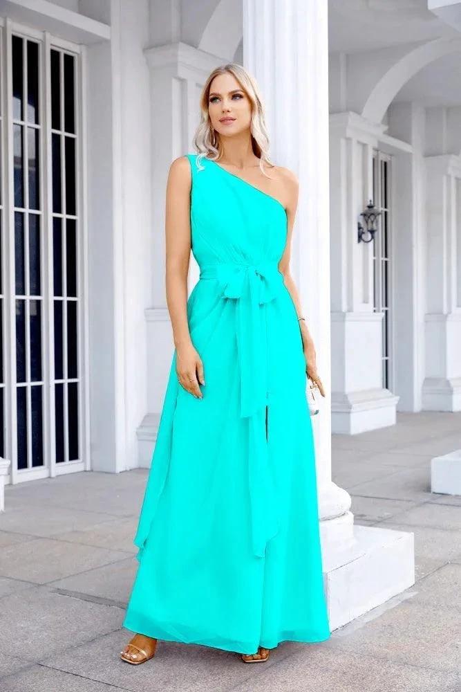 Ladies Chiffon One Shoulder Bridesmaid Evening Dress Wedding Party Evening Dress 28133 by numbersea