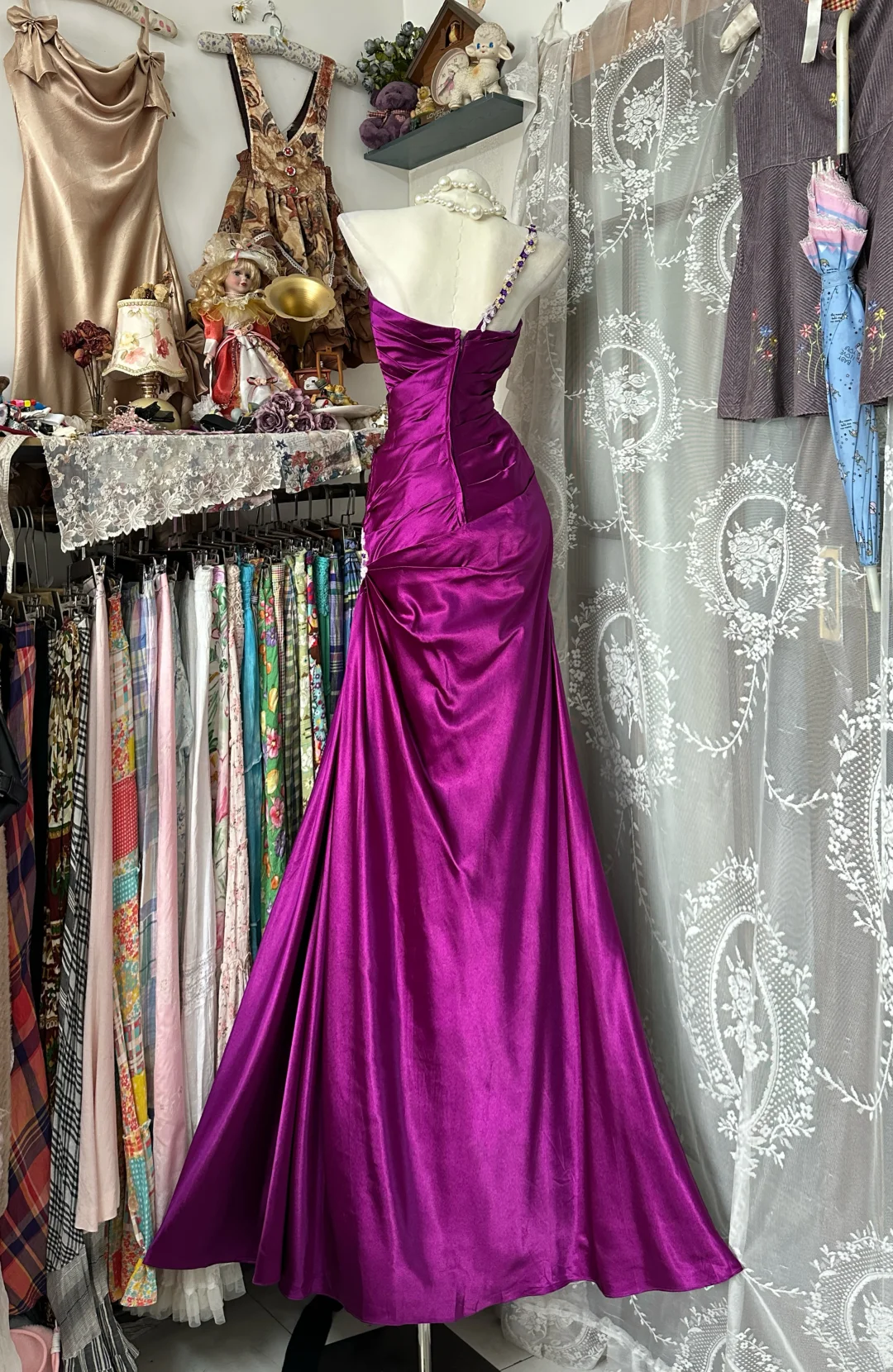 Fuchsia Mermaid Long Prom Dress Satin Evening Dress J8811
