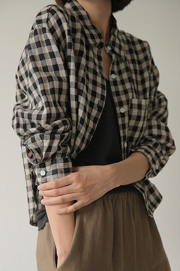 Casual Check Pocket Blouse