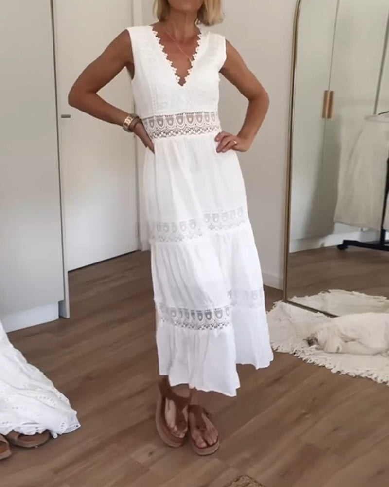 Carmen Chic Sleeveless Lace Dress with V Neckline Elevated Occasion Wear