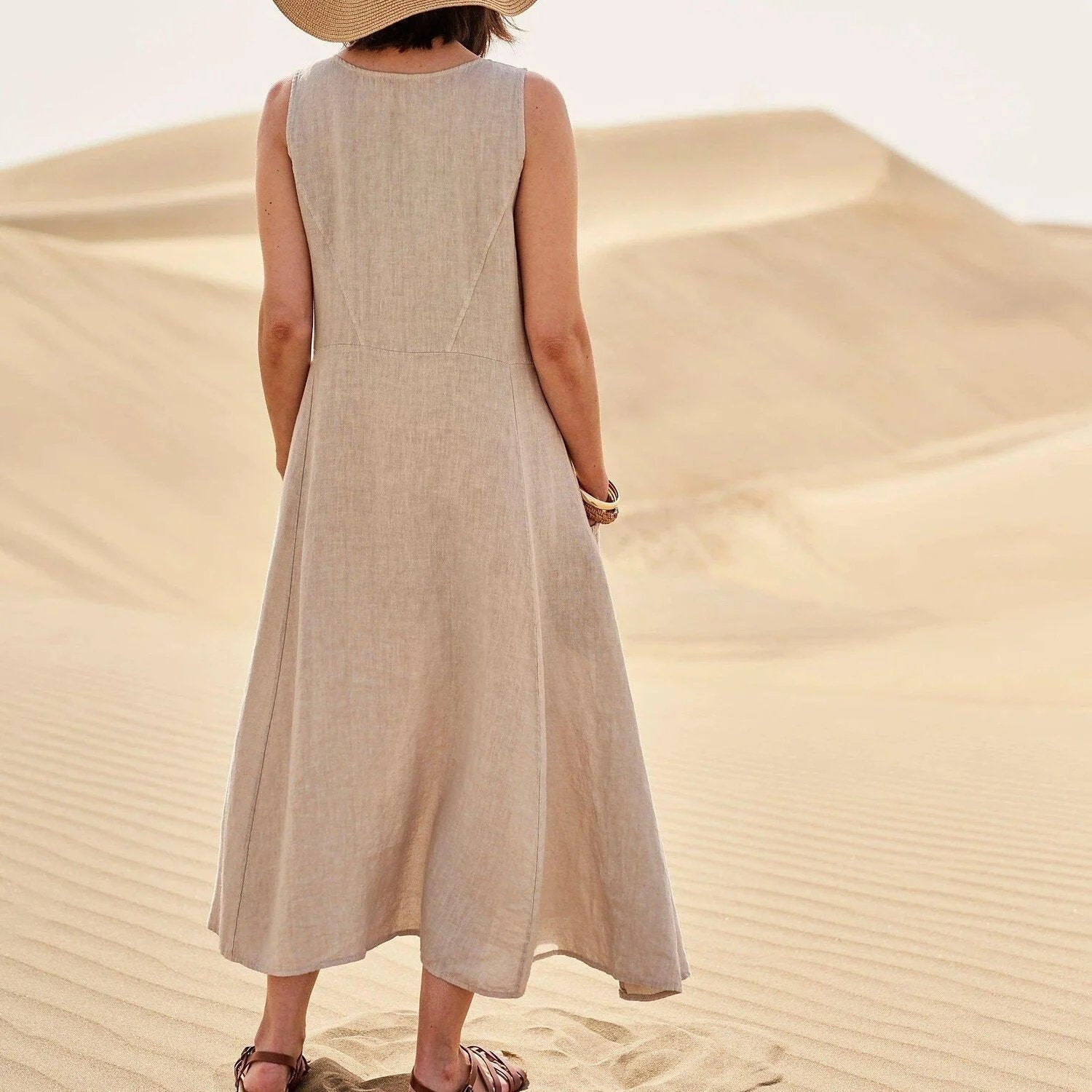 Teresa Aesthetic Sleeveless Dress with Pockets Made of Cotton and for Women Elevated Occasion Wear