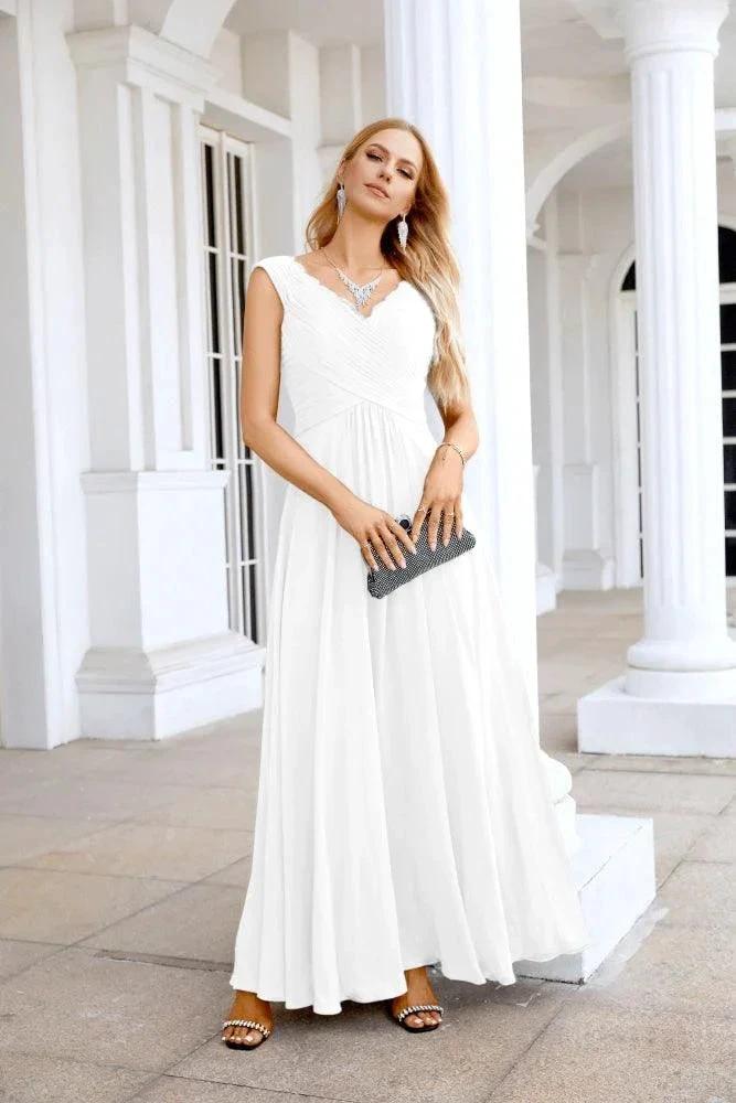 Ladies Chiffon V Neck Sleeveless Floor Length Bridesmaid Evening Dress Wedding Party Evening Dress 28126 by numbersea