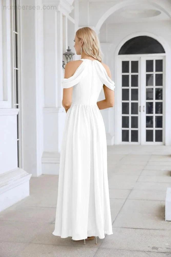 Ladies Chiffon Off Shoulder Swing Sleeve Front Slit Bridesmaid Evening Dress Wedding Party Evening Dress 28117 (ZD17011)