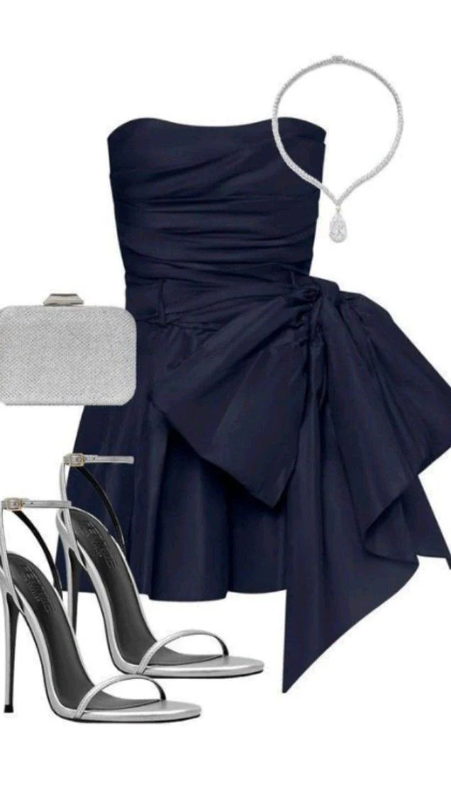 Navy Blue Strapless Short Homecoming Dress with Bow
