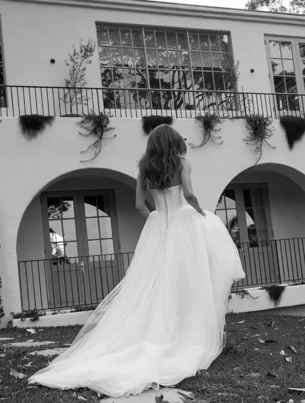 Romantic White A Line Tulle Prom Dress,Formal Wedding Dress (ZD13739)