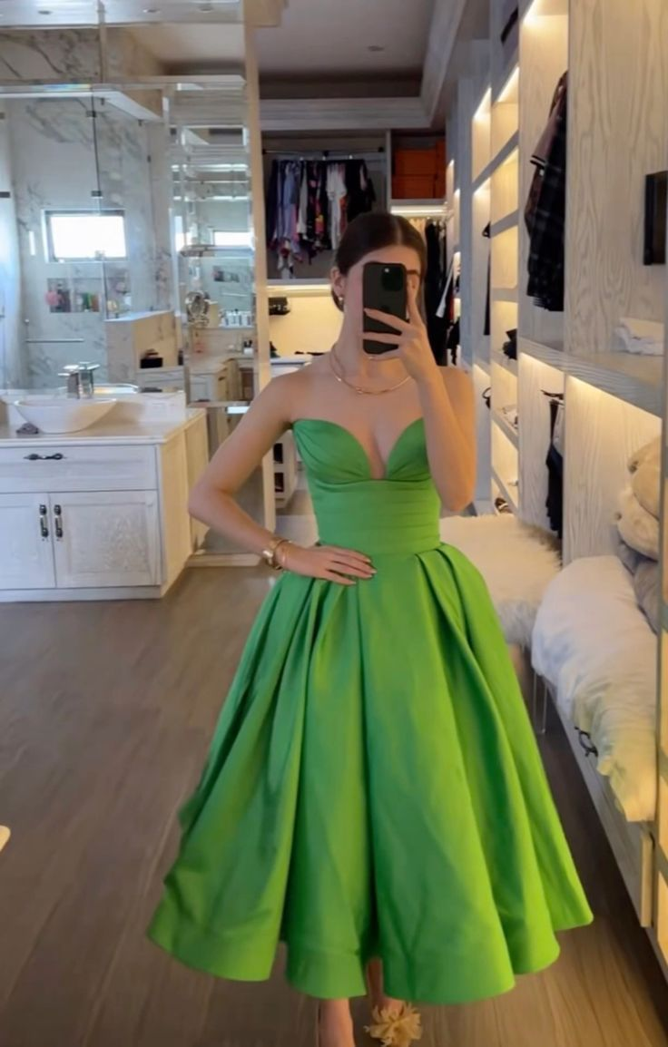 Fashion Sweetheart Green Satin Prom Dress Birthday Dress