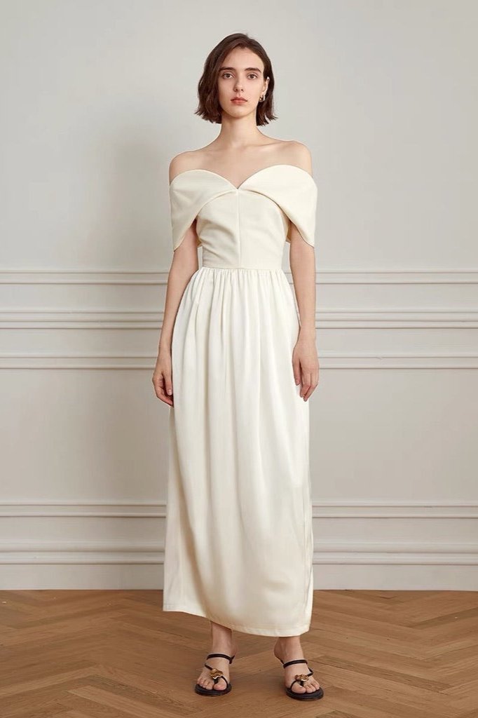 Karla Exclusive Off the Shoulder Curve Maxi Dress in Cream Evening Wear Edit