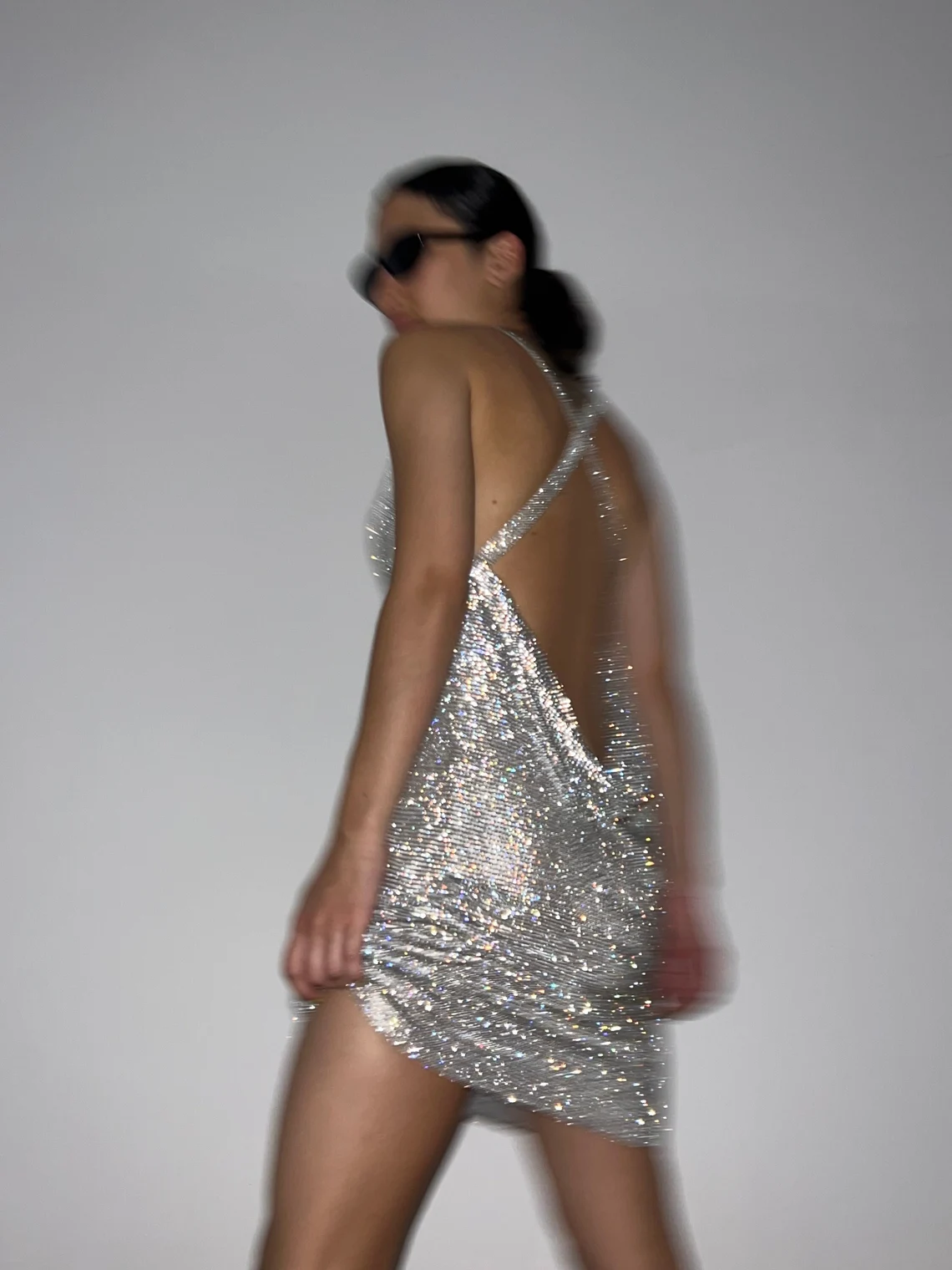 Glitter Silver Halter Sequin Homecoming Dress Backless Cocktail Dress