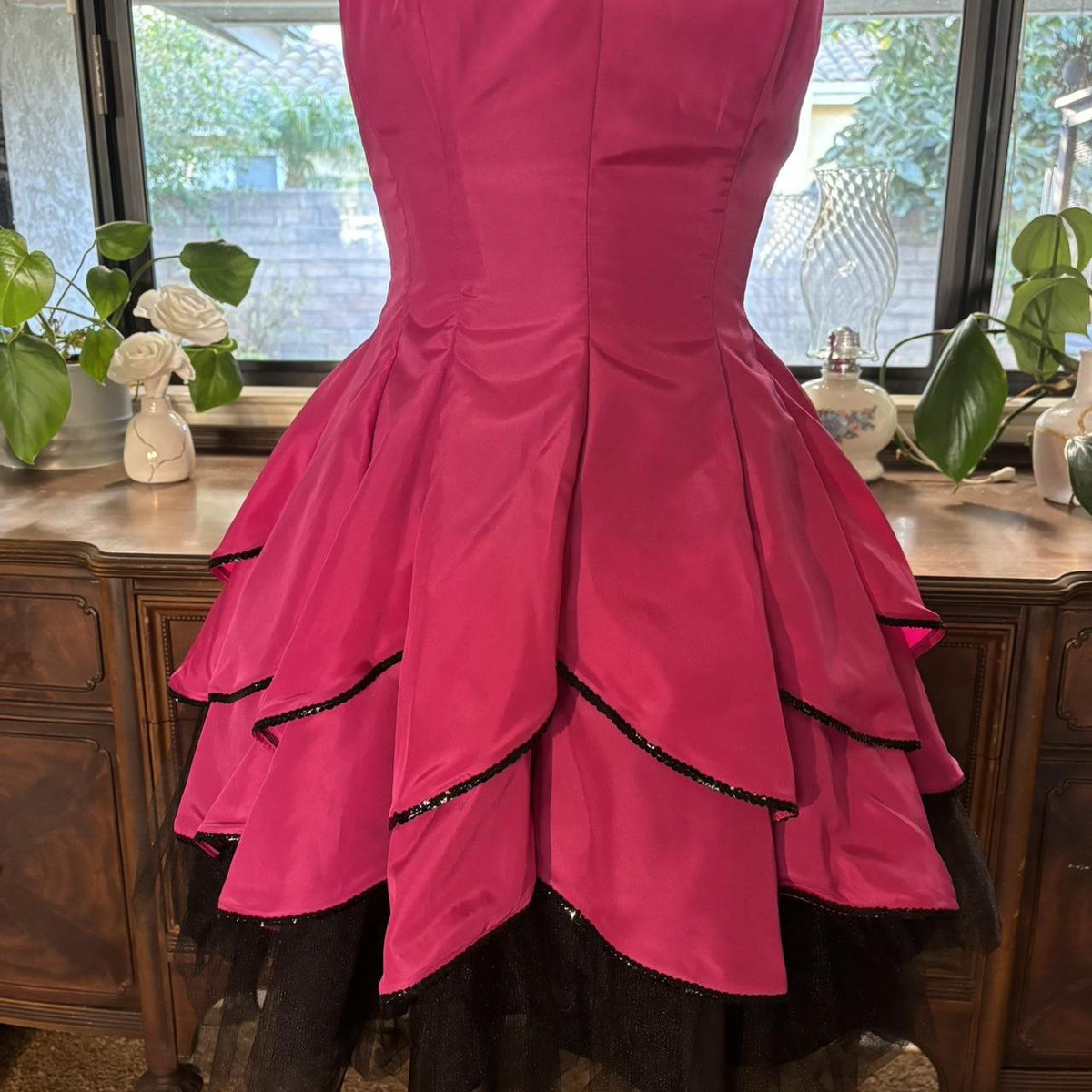 Cute Hot Pink Strapless Satin Layered A-Line Short Party Dress Formal Homecoming Dress Birthday Outfits