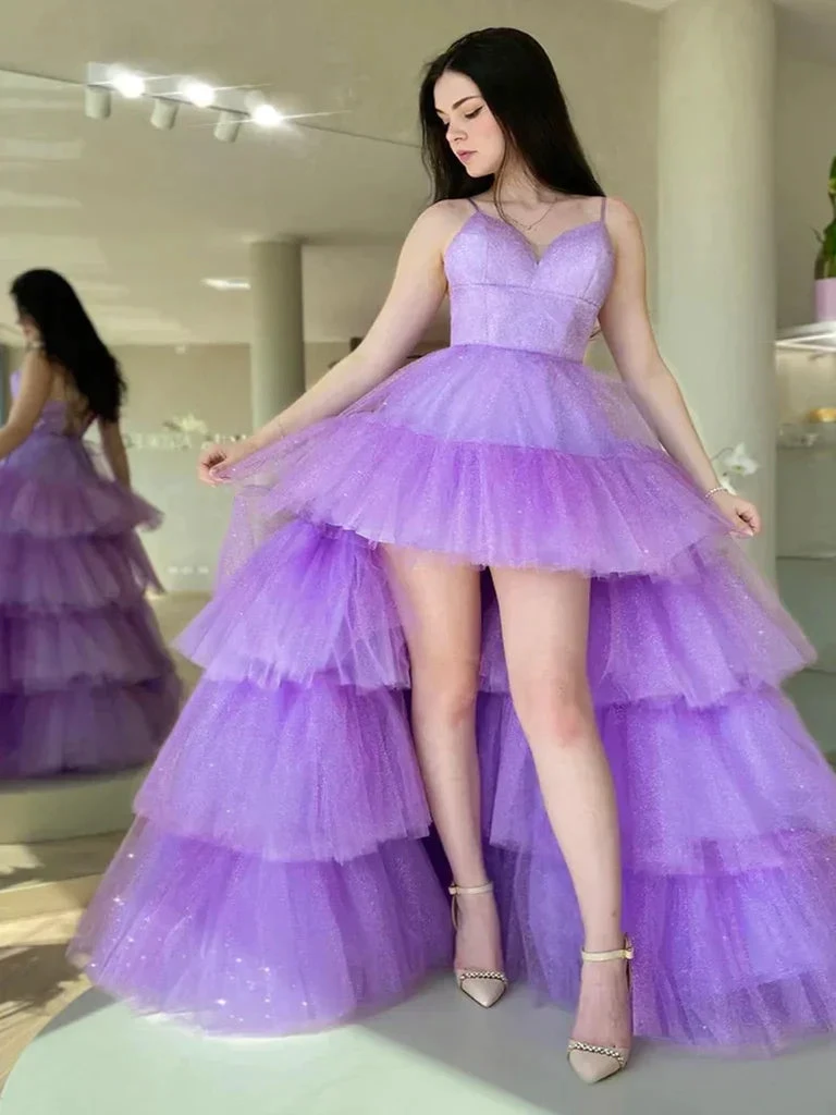 V Neck Purple High Low Prom Dresses Purple High Low Formal Homecoming Dresses (ZD12422)