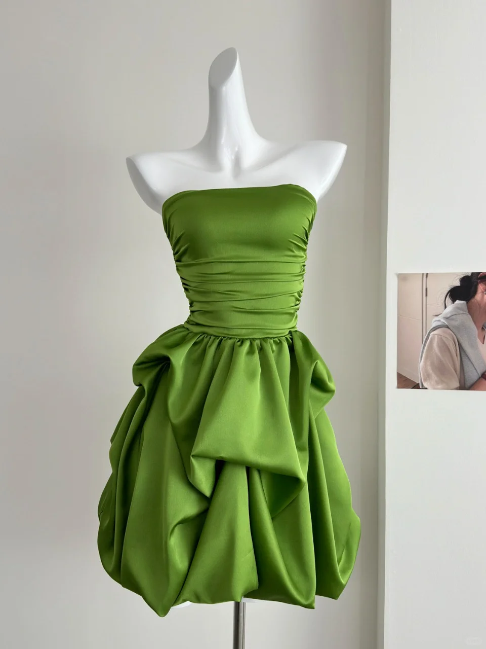 Green Satin Strapless A Line Homecoming Dress Simple Birthday Dress
