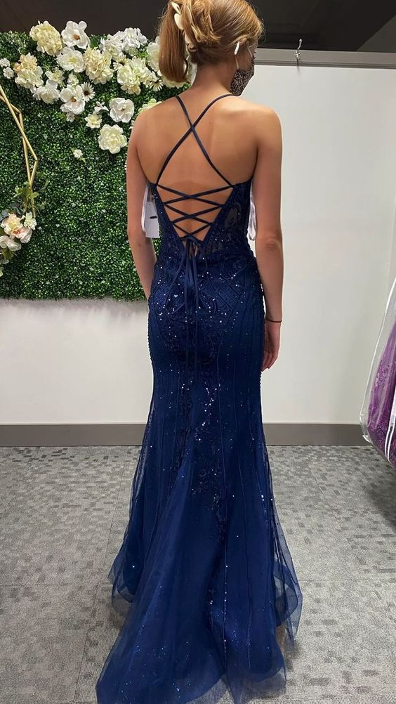 Glitter Mermaid Prom Dress With Lace-up Back Sparkly Evening Dress Y5223 - VelvetHem
