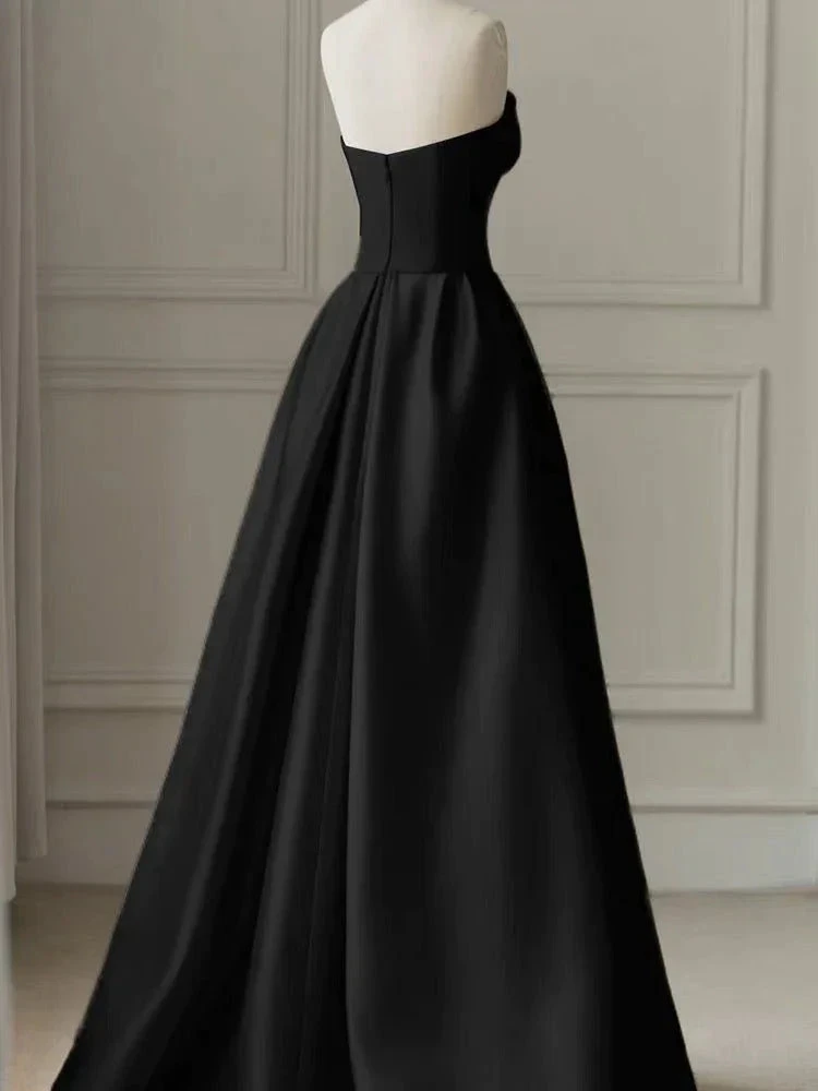 Black Strapless High-Slit Evening Dress With Gauze - Gothic Wedding Dress (ZD13627)