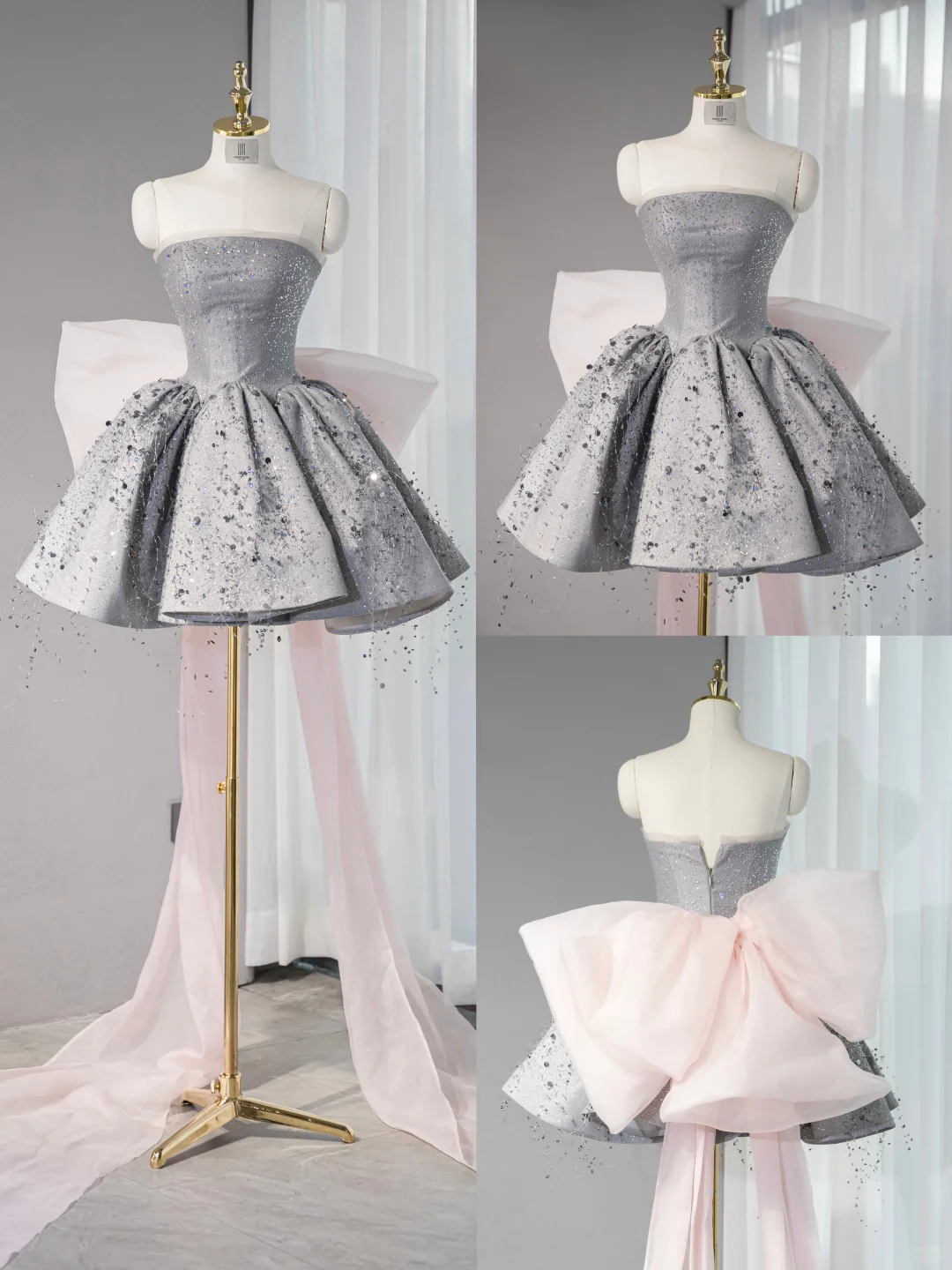 Charming Strapless Short A Line Birthday Dress Gray Homecoming Dress
