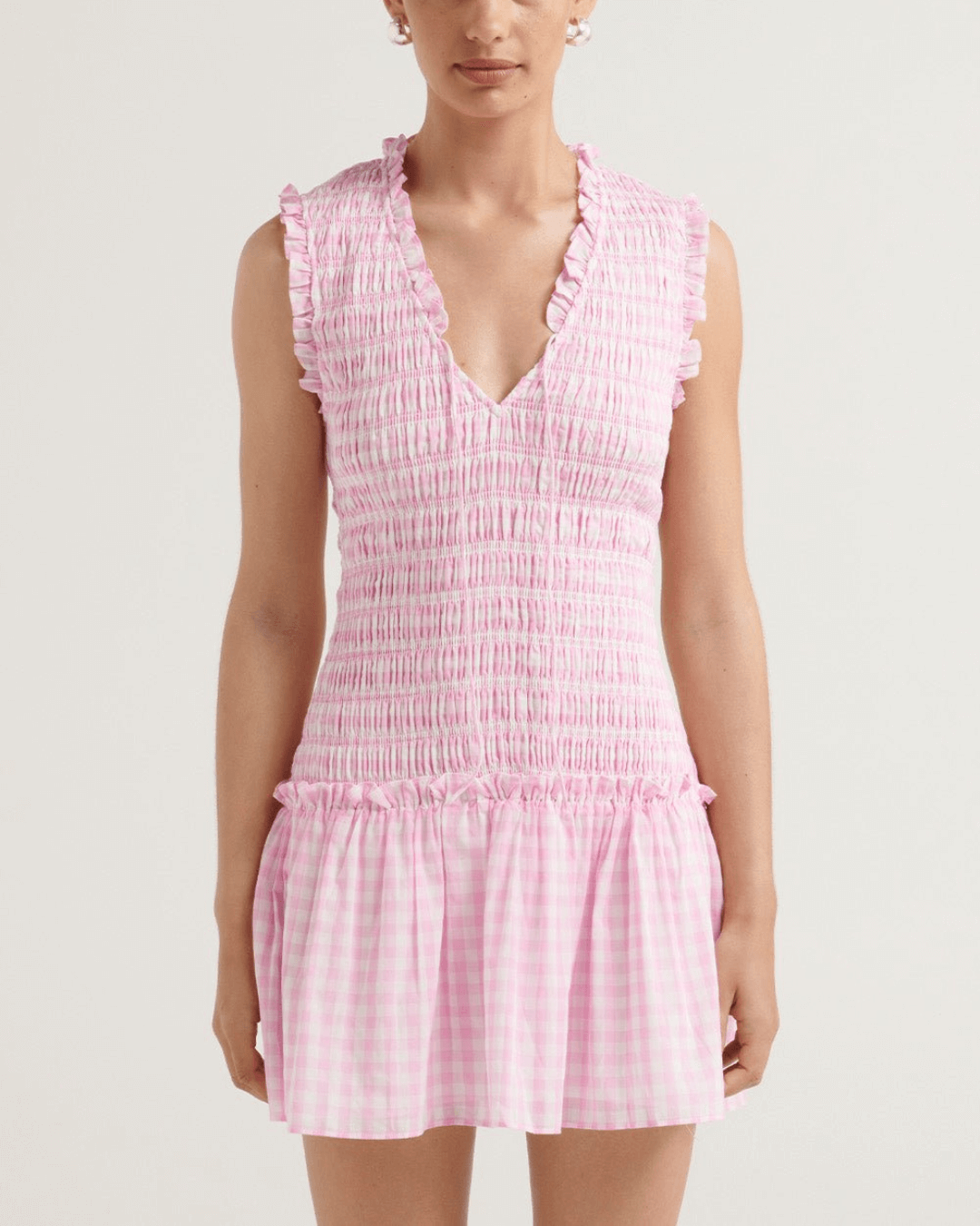 V-neckline Smocked Mini Dress - Fashionpara