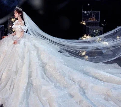 Fairy Romantic Off Shoulder White Wedding Dress Sweep Train (ZD13710)