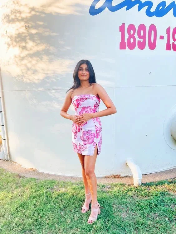 Cute Strapless Print Floral Homecoming Dress Y2773 by simplepromdress