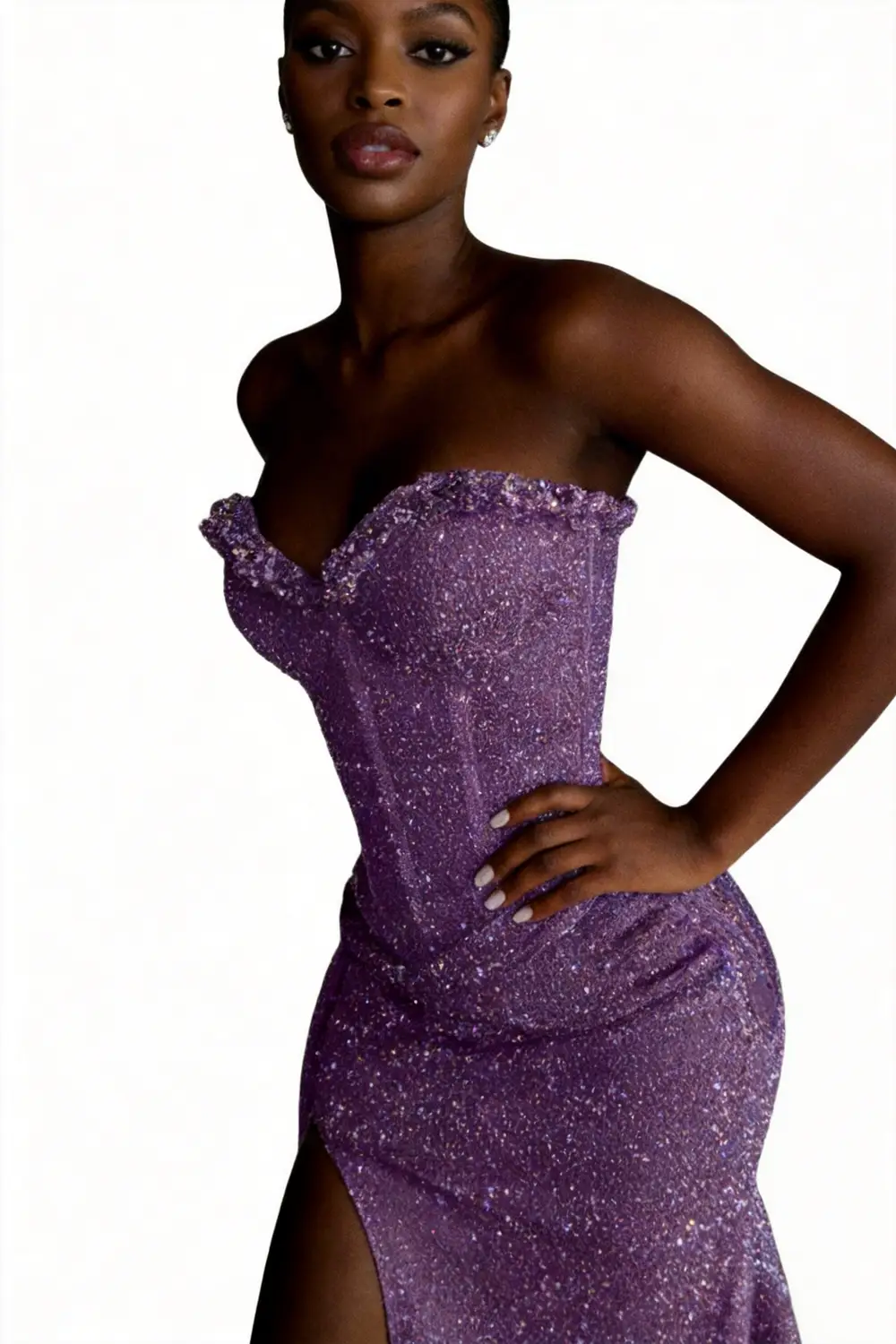 Lavender Sequin Strapless Sweetheart Mermaid Prom Dress with High Slit & Train by tangjianjun