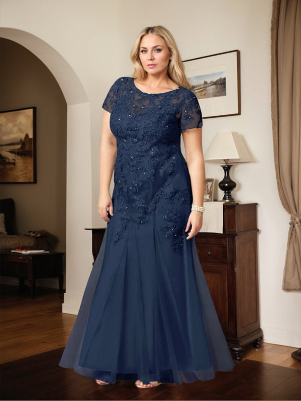 Dark Navy Mermaid Scoop Sequins Tulle Dress