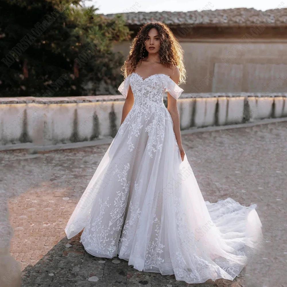 Exquisite Off Shoulder Wedding Dresses Sweetheart Applique Bride Gowns A-Line vestidos de novia playa Custom Made by payinti