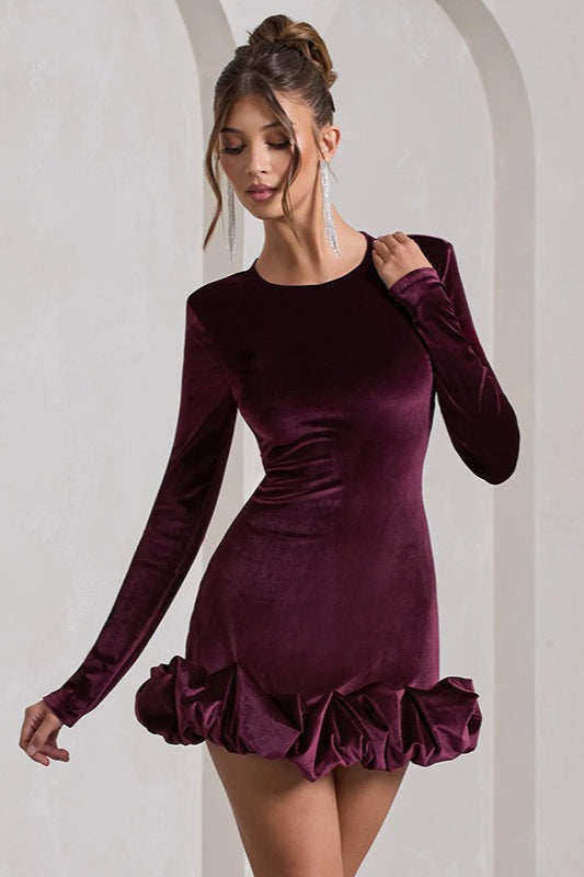 Velvet Ruffle Hem Party Dress - VelvetHem