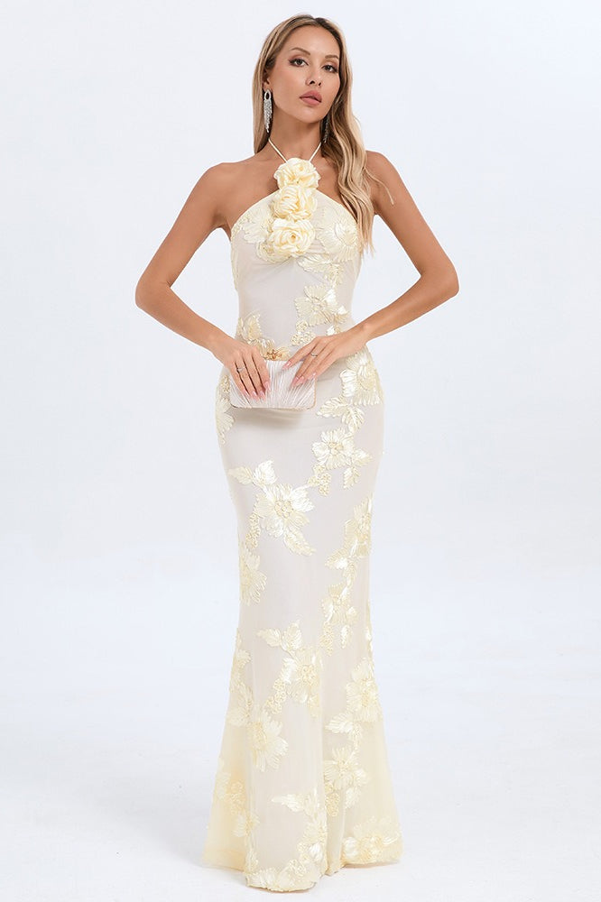 Halter Floral Foil Dress with Relaxed Fit and Comfort Fit Design